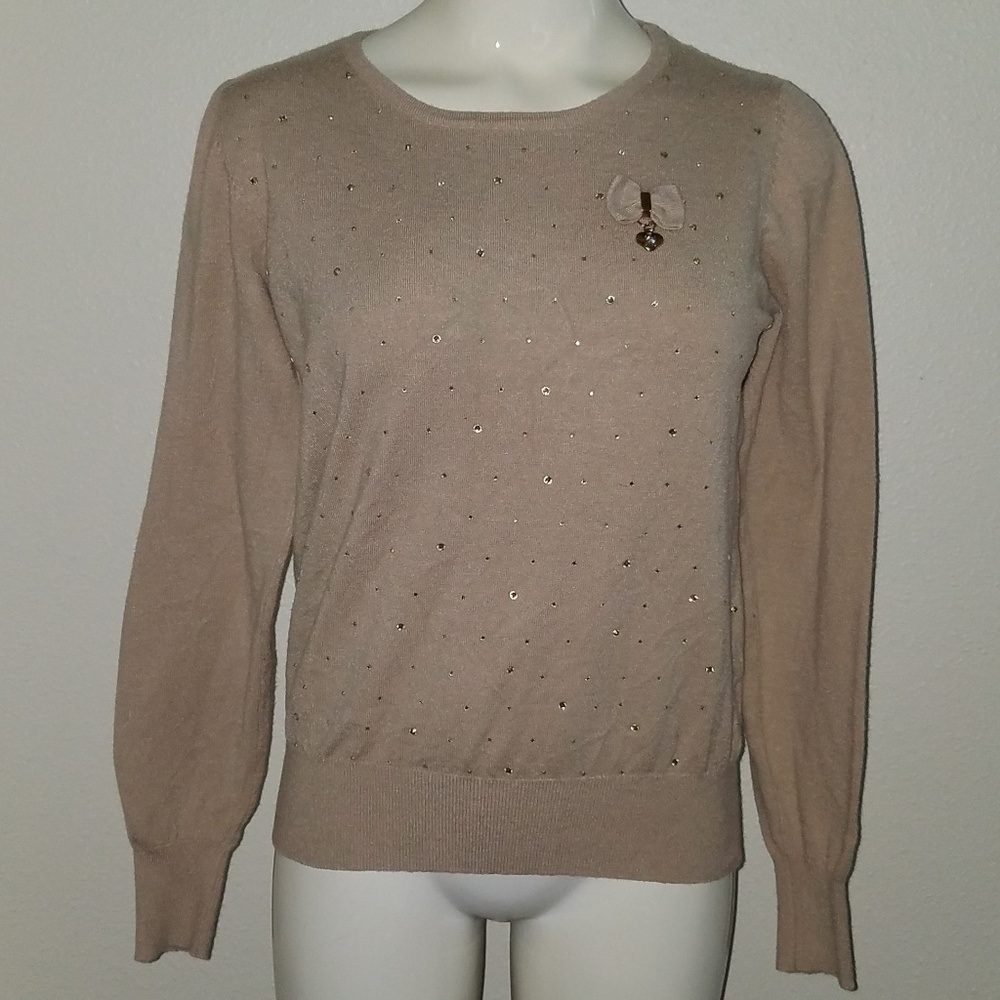 Matilda by True Love Tan Sweater Rhinestones Small